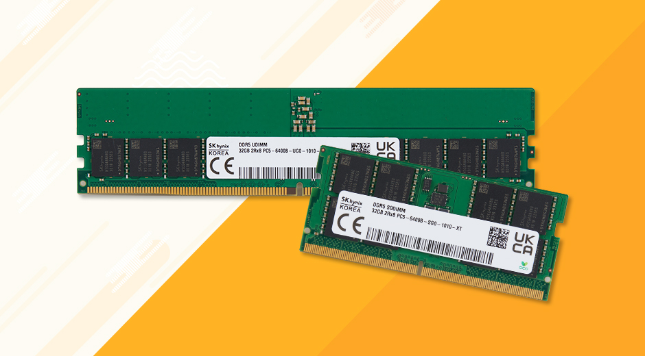 SK하이닉스의 DDR5 6,400Mbps 속도의 32GB UDIMM(위), SODIMM(아래)